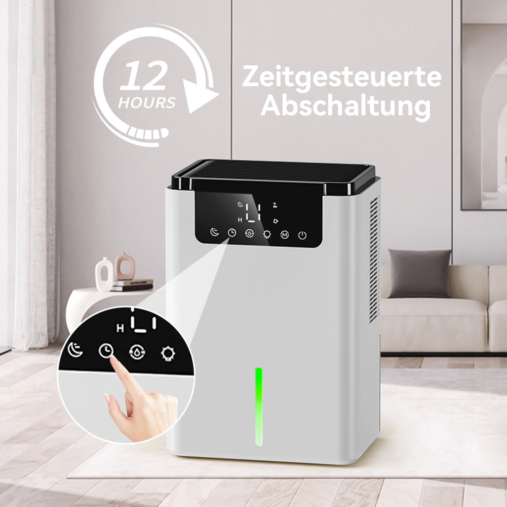 Marvics Luftentfeuchter D2 with digital display and control panel in a living room setting