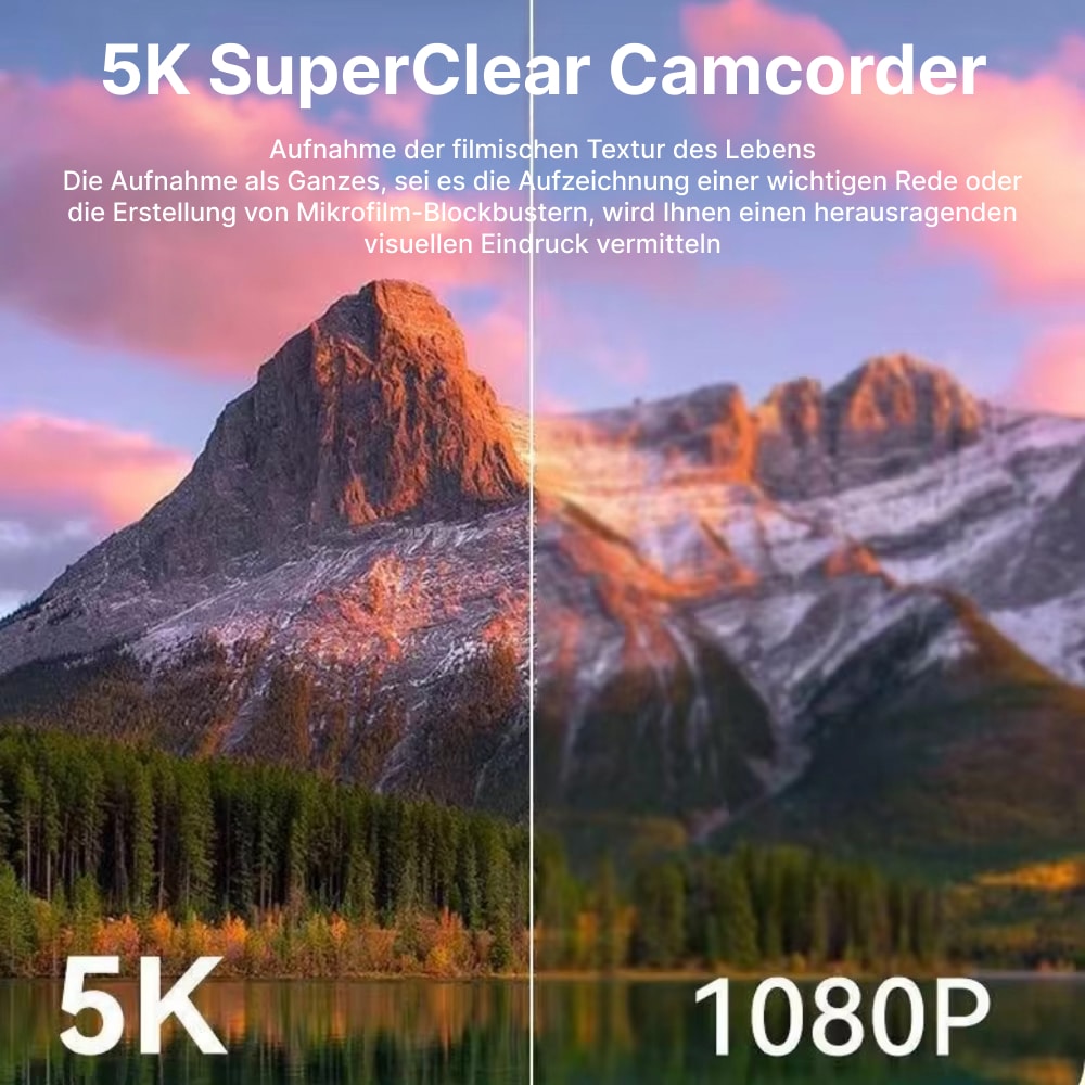 Vergleich von 5K-SuperClear-Camcorderaufnahmen mit 1080P in einer Berglandschaft