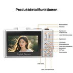 Fotyraz Digitalkamera mit beschrifteten Tasten und Display auf weißem Hintergrund