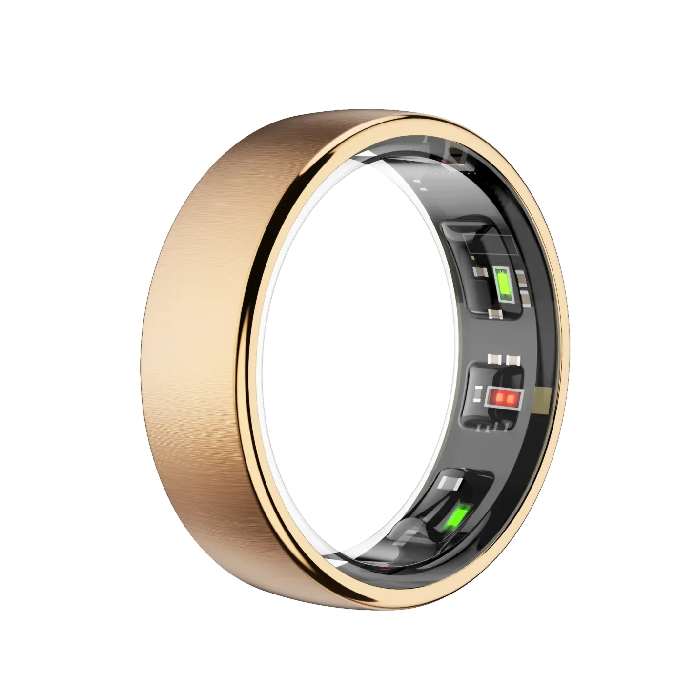 Goldener SofiRing S10 mit elektronischen Komponenten auf weißem Hintergrund