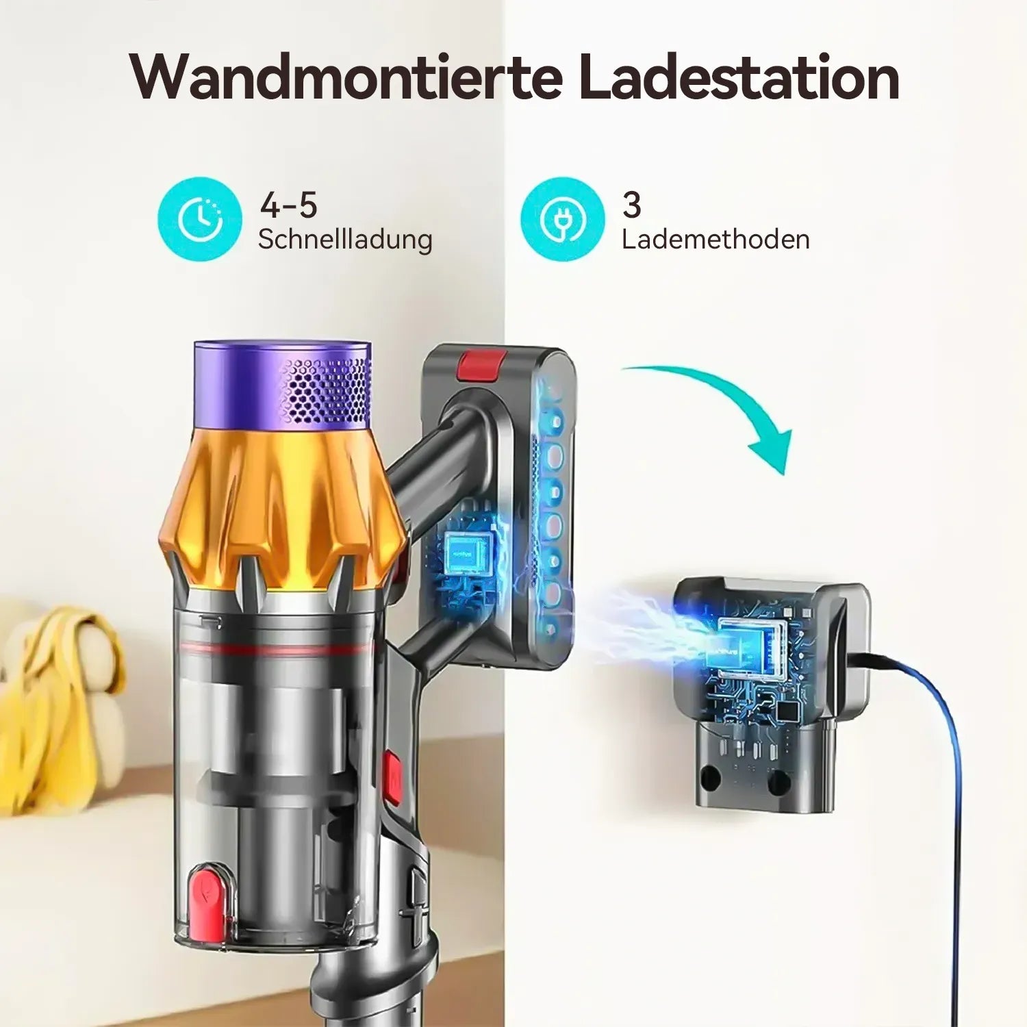 Jomasshop Staubsauger mit Wandladestation und Anzeige der Lademethoden