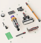 Jomasshop Staubsauger mit Zubehör auf weißem Hintergrund