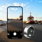 Lazvik Smart Ring mit Smartphone-App-Oberfläche, die eine Kamerasicht auf eine Hafenszene zeigt