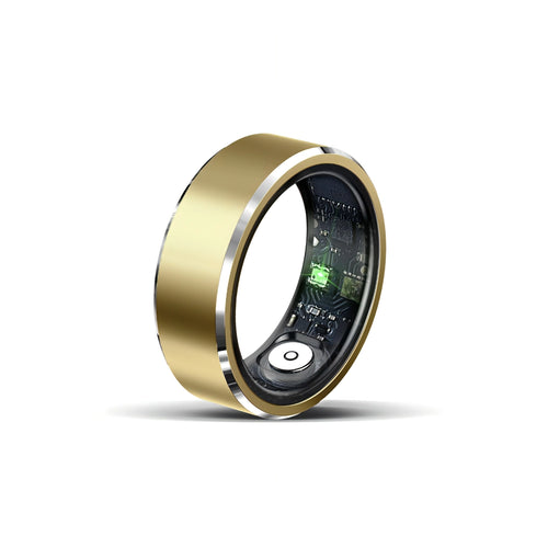 Lazvik Smart Ring gold mit elektronischen Komponenten auf weißem Hintergrund