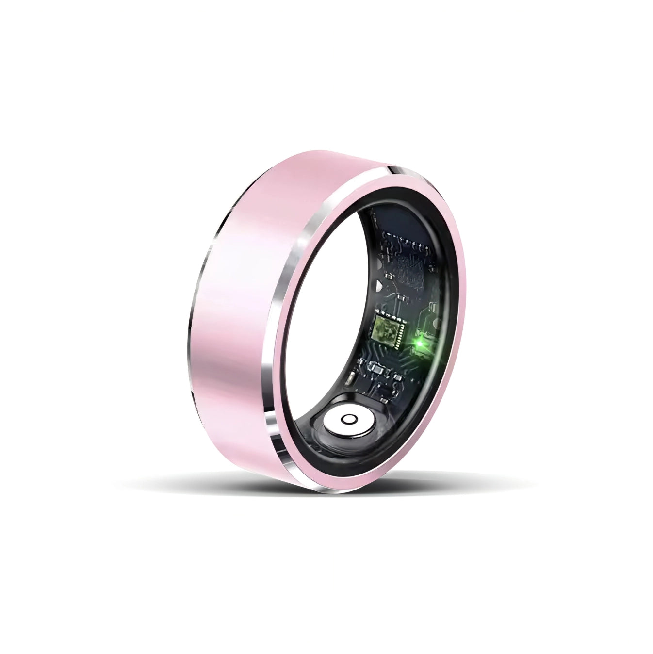 Lazvik Smart Ring rosa mit elektronischen Komponenten auf weißem Hintergrund