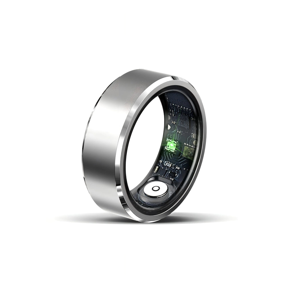 Lazvik Smart Ring mit elektronischen Komponenten auf weißem Hintergrund
