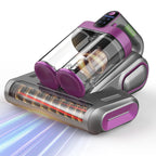 Lila-grauer handgehaltener LynorHome Milbensauger auf weißem Hintergrund