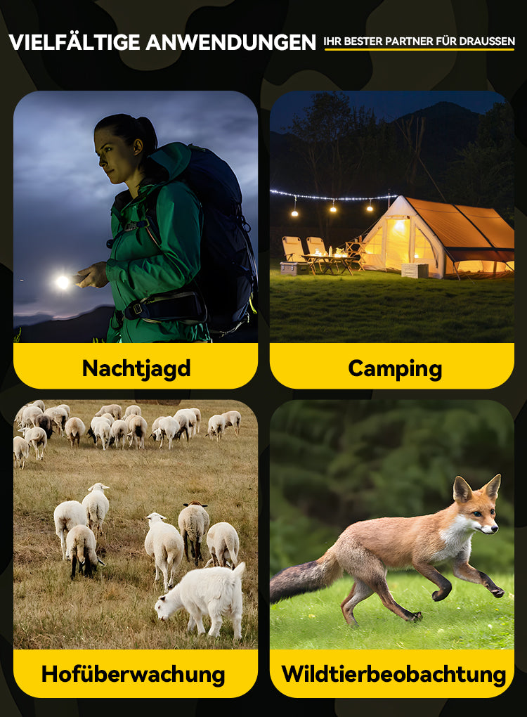 LynorHome N4 Nachtsichtgerät Anwendungsszenarien einschließlich Nachjagd, Camping, Hofüberwachung und Wildtierbeobachtung
