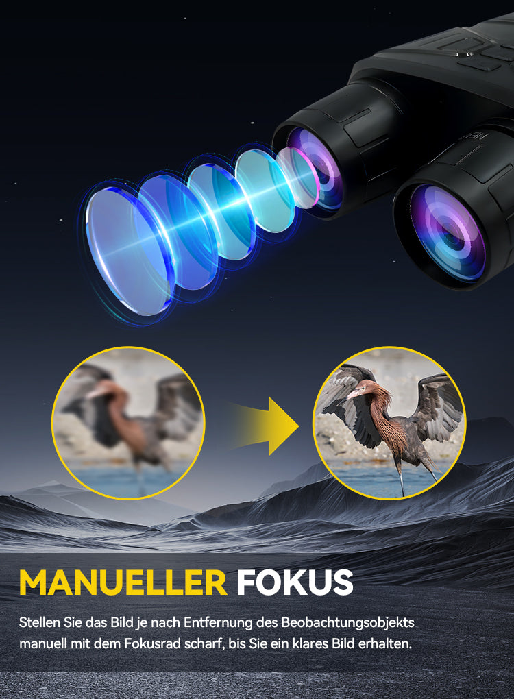 LynorHome N4 Nachtsichtgerät mit Fokusmechanismus-Illustration vor dunklem Hintergrund
