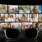 Collage von Menschen in verschiedenen Umgebungen mit einem Paar Meacode AI Smart Glasses im Vordergrund