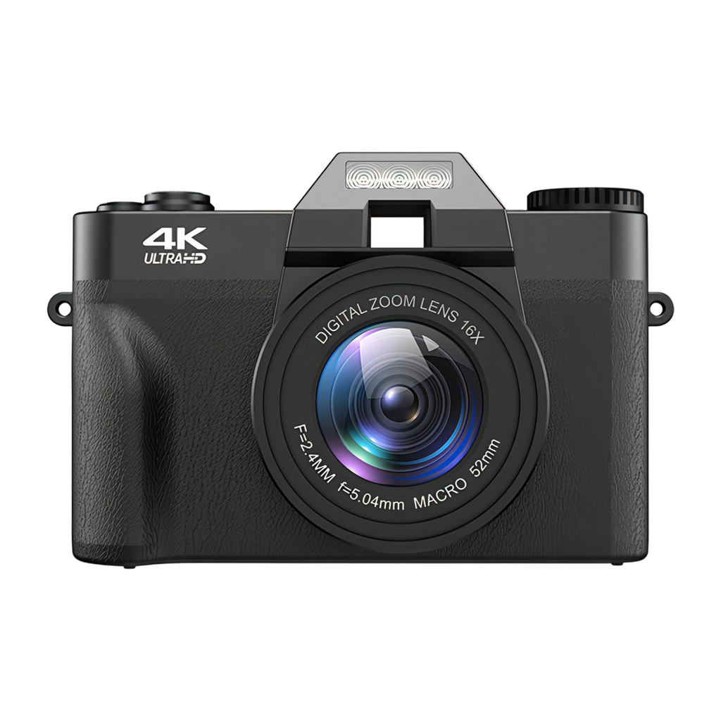 Black Onevik Digitalkamera with 4K Ultra-HD label on a white background