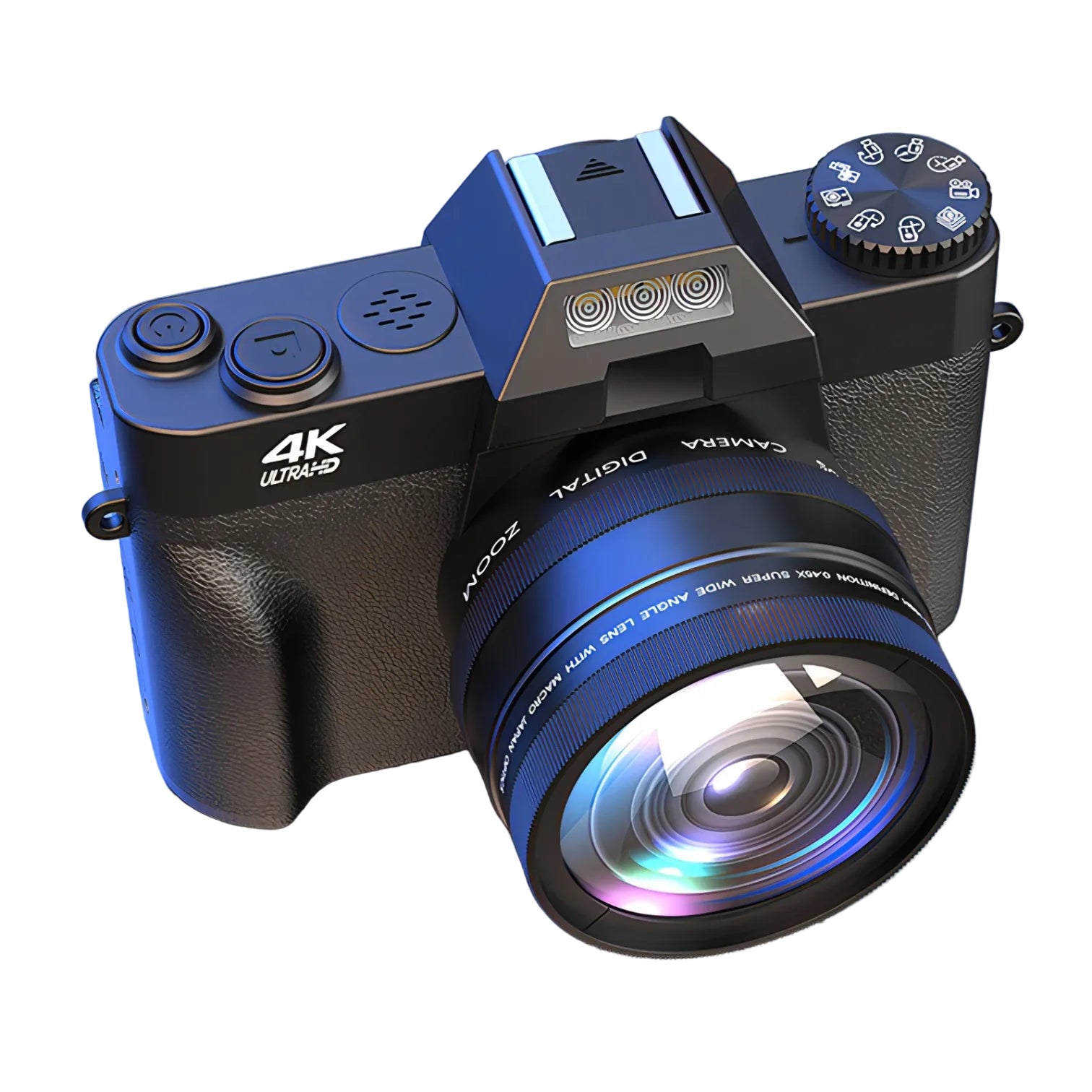 Onevik Digitalkamera with a large lens on a reflective surface