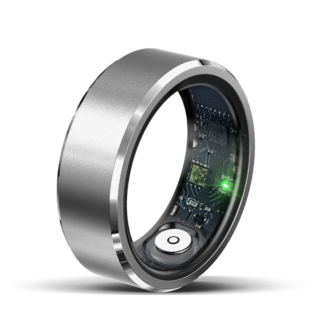 Onevik Smart Ring Health Ring mit elektronischen Komponenten auf weißem Hintergrund