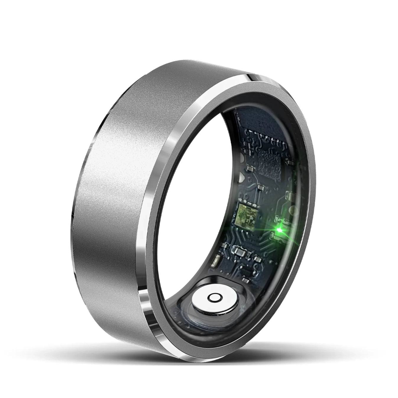 Onevik Smart Ring Health Ring mit elektronischen Komponenten auf weißem Hintergrund