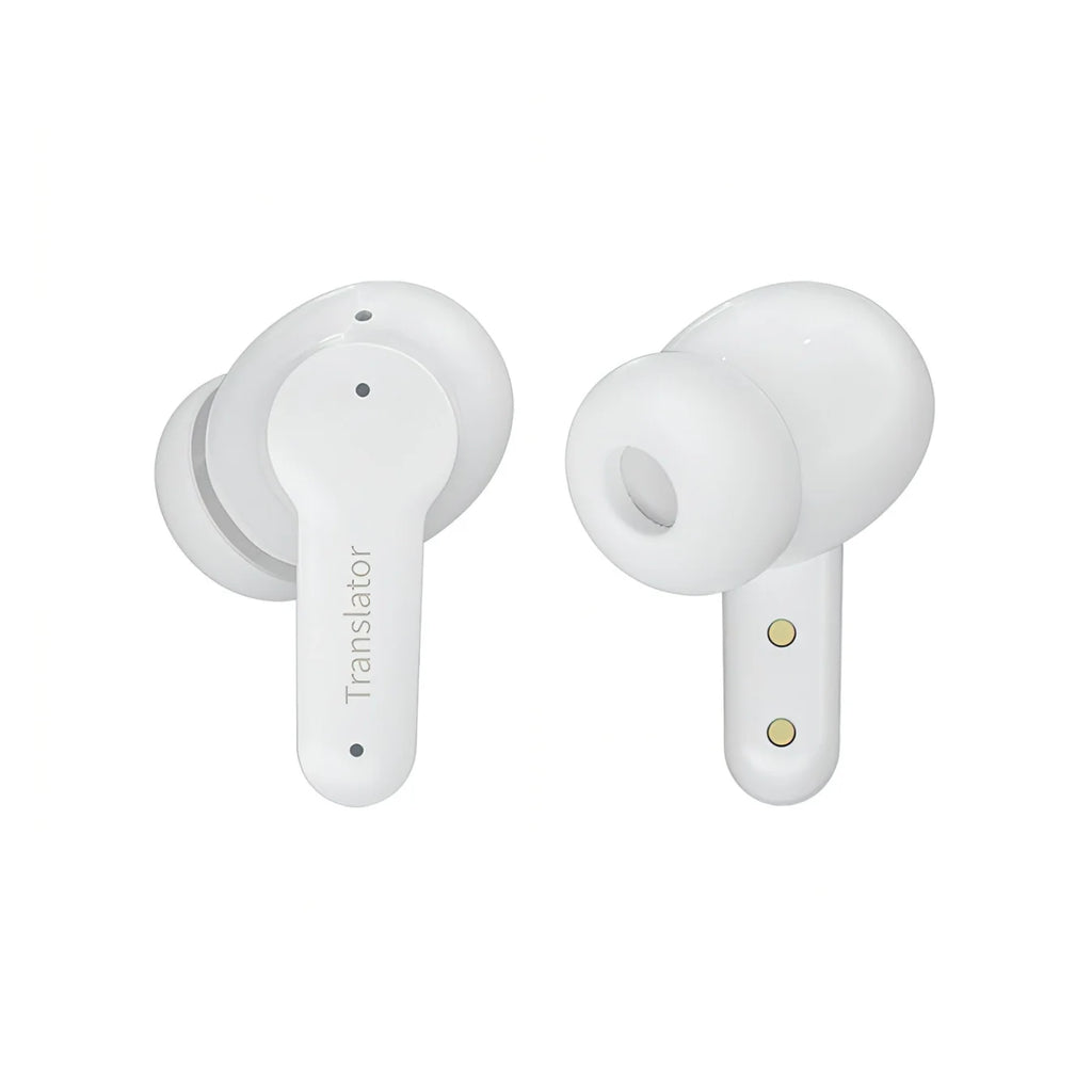 Weiße Onevik Übersetzer Kopfhörer mit „Translator“-Branding auf weißem Hintergrund