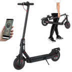 Schwarzer LynorHome E-Scooter mit Smartphone-App, zusammengeklapptem Scooter und Person, die den Scooter hält, auf weißem Hintergrund