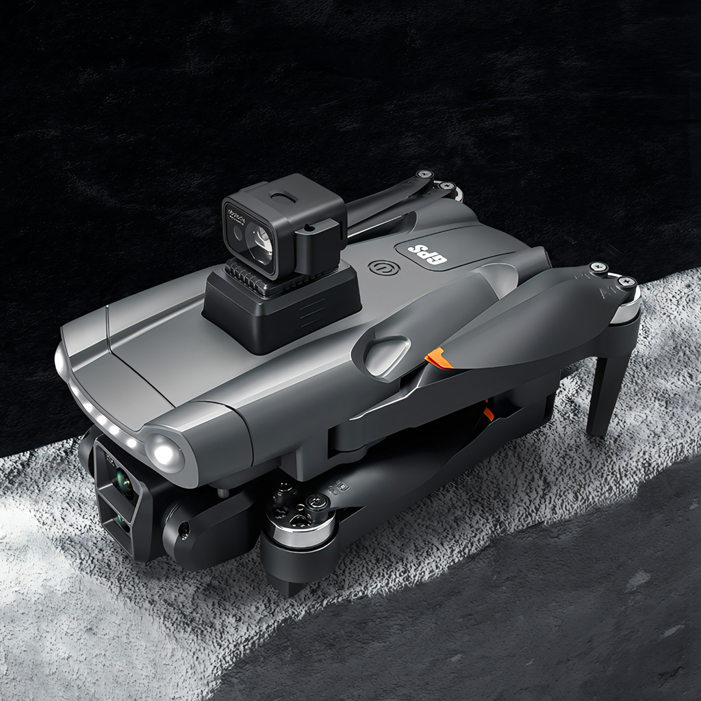 Skyrovas Air+ Drohne mit Kamera auf strukturierter Oberfläche