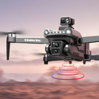 Skyrovas Air+ Drohne mit Kamera und Brushless-Motor-Branding vor unscharfem Landschaftshintergrund