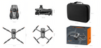 Skyrovas Air+ Drohne und Zubehör inklusive Drohne, Kamera, Tragetasche und Verpackung auf weißem Hintergrund