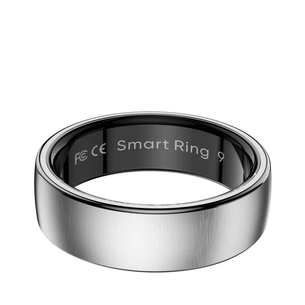 Smart SofiRing S10 mit Metallband und schwarzem Innenring auf weißem Hintergrund
