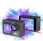 Swevix Action Kamera mit Display vor farbenfrohem abstraktem Hintergrund