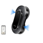 Schwarzer Swevix Fensterputzroboter mit blauen Anzeigeleuchten auf weißem Hintergrund, mit der Marke Electrolux
