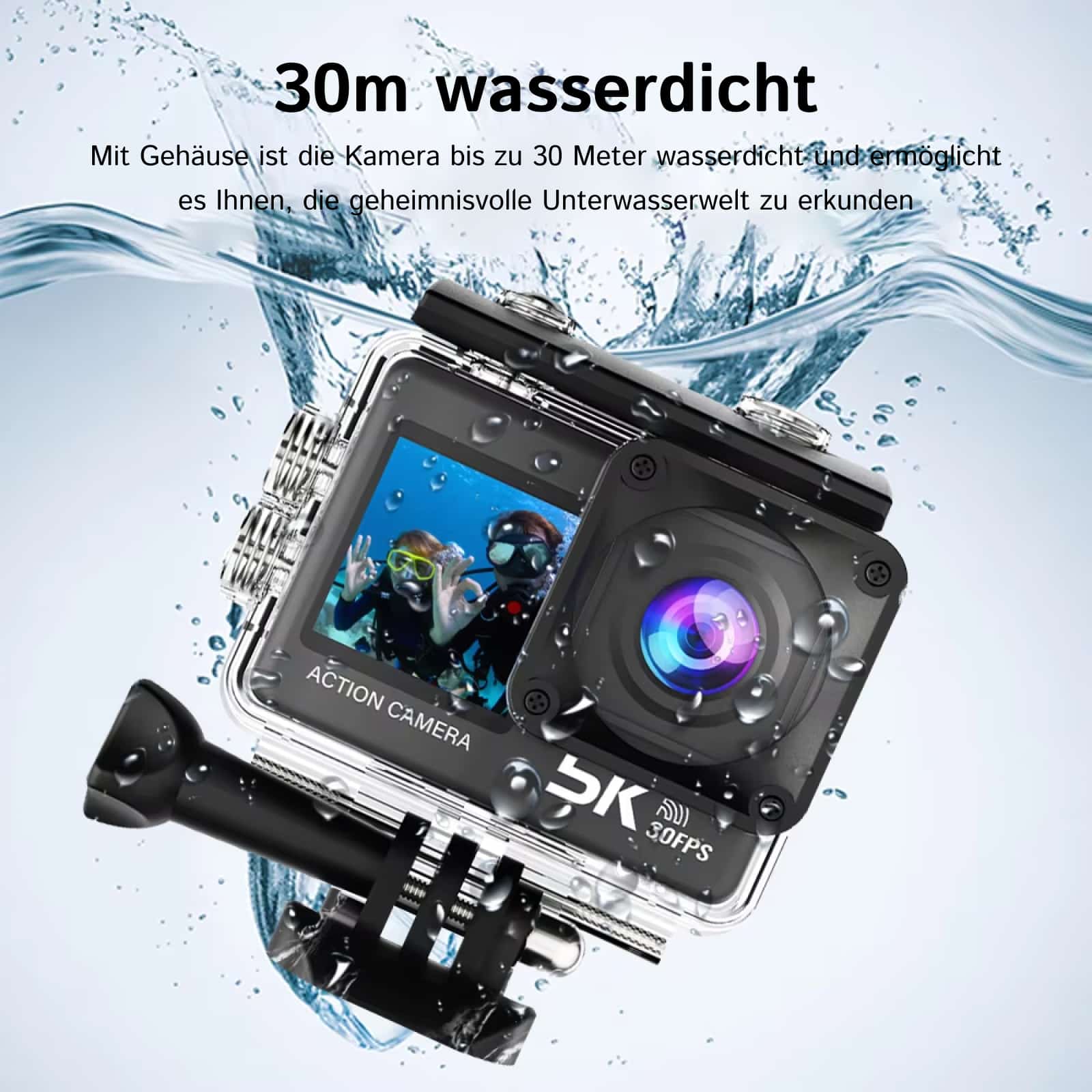 ZinoxCam mit Wasserdichtigkeitsfunktion vor wasserbasiertem Hintergrund