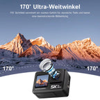 ZinoxCam Action Kamera mit 170-Grad-Ultraweitwinkelobjektiv, das eine bergige Landschaft zeigt